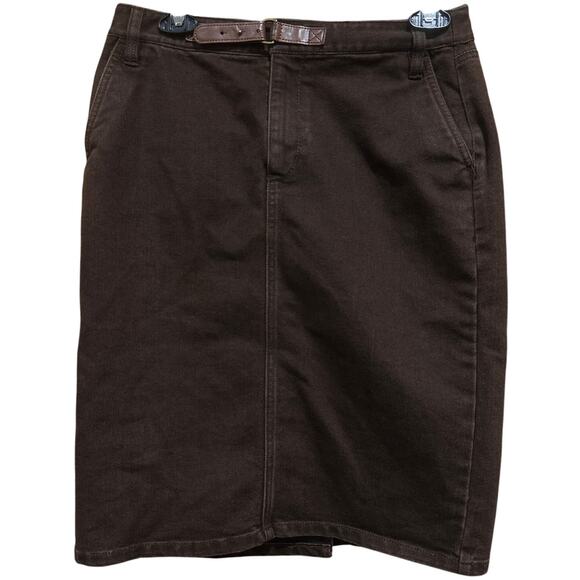 Ralph Lauren Pencil Denim Skirt Womens Size 4 Brown Belted Cotton Blend FLAW - Picture 1 of 6